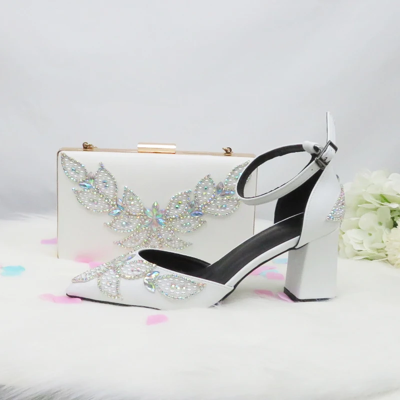 Lovein Crystal White Beads Pearl Wedding Shoes Bride Pointed Toe Square Thick High Heel Party D Lovein Crystal White Beads Pearl Wedding Shoes Bride Pointed Toe Square Thick High Heel Party D