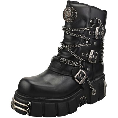 New Rock Straps And Chains Unisex Platform Boots In Black - 11 Uk New Rock Straps And Chains Unisex Platform Boots In Black - 11 Uk