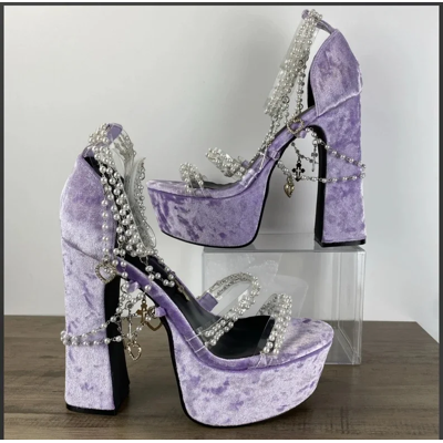 Zobairou Pearl Chain Heels Platform Heeled Sandals Chunky Heel Women Luxury Designer Shoe Zobairou Pearl Chain Heels Platform Heeled Sandals Chunky Heel Women Luxury Designer Shoe