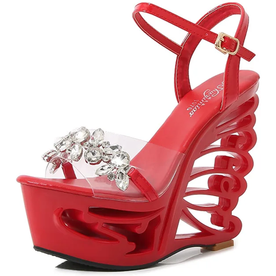 Joyhopy Pu Leather Strange Style Platform Sandals Women Customized Heel Wedges Shoes Big Joyhopy Pu Leather Strange Style Platform Sandals Women Customized Heel Wedges Shoes Big