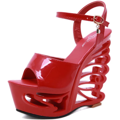 Joyhopy Pu Leather Strange Style Platform Sandals Women Customized Heel Wedges Shoes Big Joyhopy Pu Leather Strange Style Platform Sandals Women Customized Heel Wedges Shoes Big
