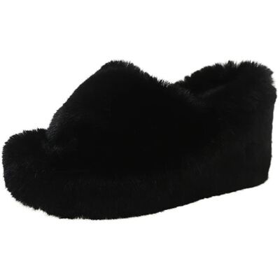 Does Not Apply Women’s Black Faux Fur Wedge Slippers Cross Strap Warm Winter Slides Does Not Apply Women’s Black Faux Fur Wedge Slippers Cross Strap Warm Winter Slides