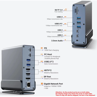 Does Not Apply 15 In 1 Hub Type-C Docking Station 4k@60hz Hdmi Displayport Usb A Rj45 Sd Tf Aud Does Not Apply 15 In 1 Hub Type-C Docking Station 4k@60hz Hdmi Displayport Usb A Rj45 Sd Tf Aud