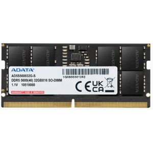 ADATA Standard 32gb Ddr5 5600mhz Pc5-44800 Cl46 1.1v Ecc Sodimm Memory ADATA Standard 32gb Ddr5 5600mhz Pc5-44800 Cl46 1.1v Ecc Sodimm Memory