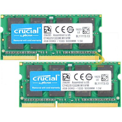 Crucial 2pcs 8gb 2rx8 Pc3-10600s Ddr3 1333mhz Cl9 Sodimm Laptop Memory Ram $dd5 Crucial 2pcs 8gb 2rx8 Pc3-10600s Ddr3 1333mhz Cl9 Sodimm Laptop Memory Ram $dd5