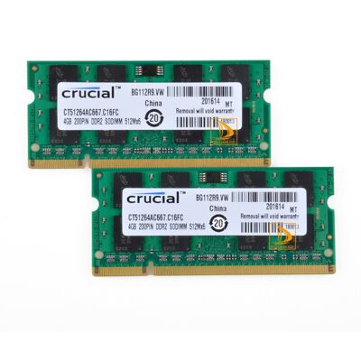 Crucial 2x4gb 2rx8 Pc2-5300s Ddr2 667mhz 200pin Ram Memory Laptop So-Dimm Crucial 2x4gb 2rx8 Pc2-5300s Ddr2 667mhz 200pin Ram Memory Laptop So-Dimm