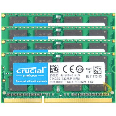 Crucial 4x 8gb 2rx8 Pc3-10600s Ddr3-1333mhz 1.5v Sodimm Laptop Memory Ram Kits # Crucial 4x 8gb 2rx8 Pc3-10600s Ddr3-1333mhz 1.5v Sodimm Laptop Memory Ram Kits #