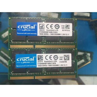 Crucial 2x 16gb 2rx8 Pc3l-12800s Ddr3-1600mhz 1.35v Laptop So-Dimm Ram Memory%.- Crucial 2x 16gb 2rx8 Pc3l-12800s Ddr3-1600mhz 1.35v Laptop So-Dimm Ram Memory%.-