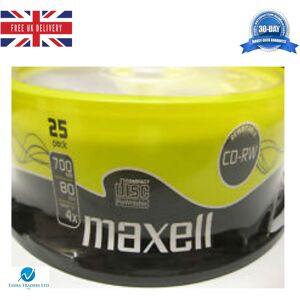 25 X Maxell Cd-Rw Tub 80min 4x 700mb Cd-Rewritable Spindle Recordable Cake Tub 25 X Maxell Cd-Rw Tub 80min 4x 700mb Cd-Rewritable Spindle Recordable Cake Tub