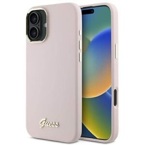 Guess iPhone 16 Pink Silicone Case - Metal Logo & Frame Guess iPhone 16 Pink Silicone Case - Metal Logo & Frame