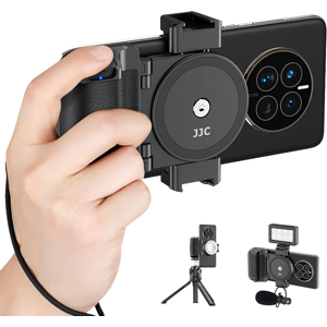 Jinjiacheng Photography Equipment Co.,Ltd. Black Smartphone Camera Grip Holder With Dual Cold Shoe Mounts & Removable Wirel Jinjiacheng Photography Equipment Co.,Ltd. Black Smartphone Camera Grip Holder With Dual Cold Shoe Mounts & Removable Wirel