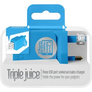 Juice Triple USB Mains Charger - Blue - Charger Juice Triple USB Mains Charger - Blue - Charger