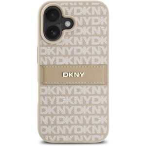 DKNY iPhone 16 Plus Pink Leather Repeat Pattern Tonal Stripe Case DKNY iPhone 16 Plus Pink Leather Repeat Pattern Tonal Stripe Case