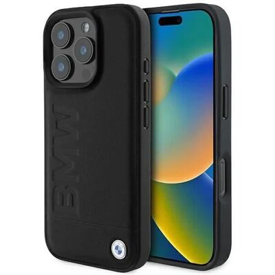 BMW iPhone 16 Pro Leather Hot Stamp Protective Case - Black BMW iPhone 16 Pro Leather Hot Stamp Protective Case - Black