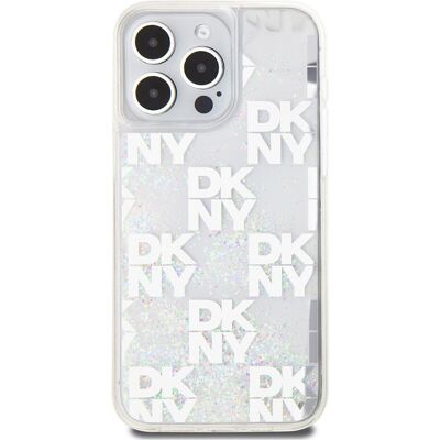 DKNY Silver iPhone 15 Pro Max Liquid Glitter Case DKNY Silver iPhone 15 Pro Max Liquid Glitter Case