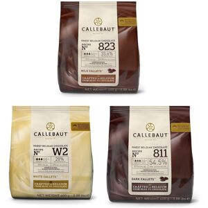 Callebaut Chocolate Bundle 3x400g Milk, Dark And White Couverture Callets Callebaut Chocolate Bundle 3x400g Milk, Dark And White Couverture Callets