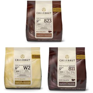 Callebaut Chocolate Bundle 3x400g Milk, Dark And White Couverture Callets Callebaut Chocolate Bundle 3x400g Milk, Dark And White Couverture Callets