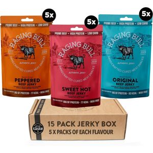 Raging Bull Beef Jerky 420g - 15 X 28g Variety Box - Mixed Flavours Grass Fed B Raging Bull Beef Jerky 420g - 15 X 28g Variety Box - Mixed Flavours Grass Fed B