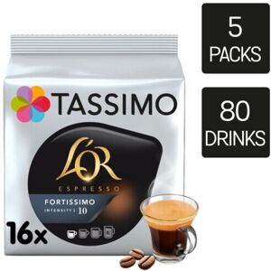 Tassimo Coffee Pods L'Or Espresso Fortissimo 5 Packs (80 Drinks) Tassimo Coffee Pods L'Or Espresso Fortissimo 5 Packs (80 Drinks)