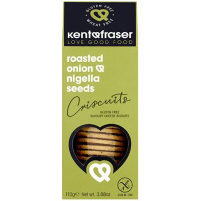 Kent & Fraser Gluten Free Roasted Onion Nigella Cheese Biscuits 110g X 6 Kent & Fraser Gluten Free Roasted Onion Nigella Cheese Biscuits 110g X 6
