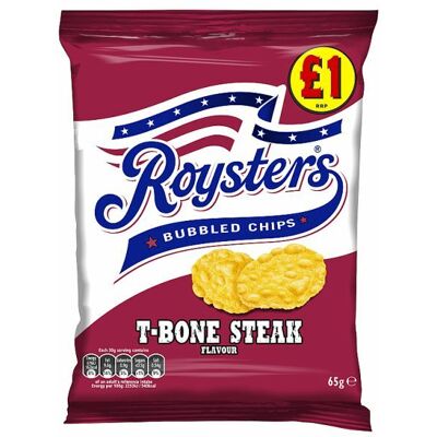 16 X Roysters T-Bone Steak Flavour Bubbled Chips 65g Full Box Free Delivery 16 X Roysters T-Bone Steak Flavour Bubbled Chips 65g Full Box Free Delivery