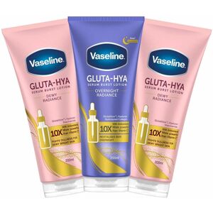 Vaseline Lotion Gluta Hya Serum Burst Skin Dewy Overnight Radiance Pack 3x 200ml Vaseline Lotion Gluta Hya Serum Burst Skin Dewy Overnight Radiance Pack 3x 200ml