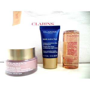 Clarins Multi-Active Day Cream 50ml Night Cream 15ml Micellar Water Tote Bag Set Clarins Multi-Active Day Cream 50ml Night Cream 15ml Micellar Water Tote Bag Set