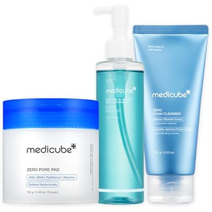Medicube Zero Pore Care Trio: Zero Foam Cleanser, Zero Pore Blackhead Cleansing Oil And Z Medicube Zero Pore Care Trio: Zero Foam Cleanser, Zero Pore Blackhead Cleansing Oil And Z