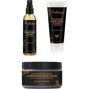 Shea Moisture African Black Soap Mud Mask, Facial Scrub And Clarifying Toner Shea Moisture African Black Soap Mud Mask, Facial Scrub And Clarifying Toner