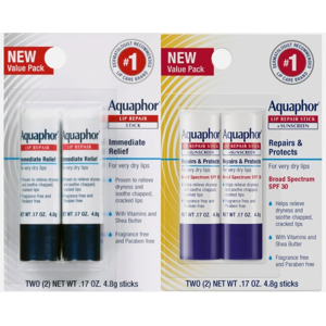 Beiersdorf Aquaphor Lip Repair, Moisturizing Lip Balm Multipack (2 Repair Sticks + 2 Repair Beiersdorf Aquaphor Lip Repair, Moisturizing Lip Balm Multipack (2 Repair Sticks + 2 Repair