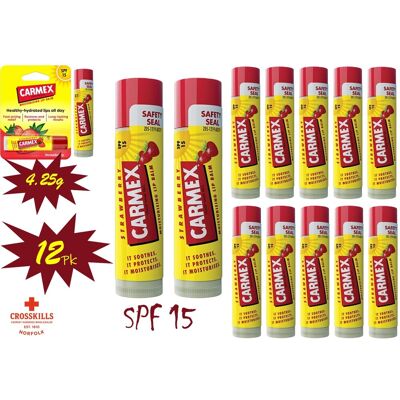 Carmex Strawberry Lipbalm Stick 4.25g - Spf15 - 12pk Brand New - Original Pack Carmex Strawberry Lipbalm Stick 4.25g - Spf15 - 12pk Brand New - Original Pack