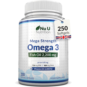 Nu U Nutrition Omega 3 2200mg & Vitamin D3 2000iu - 250 Softgel Capsules - 720mg Epa & 480mg Dh Nu U Nutrition Omega 3 2200mg & Vitamin D3 2000iu - 250 Softgel Capsules - 720mg Epa & 480mg Dh