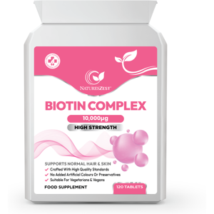 Natures Zest High Strength Biotin Complex 10,000 µg For Hair, Skin & Nails, 120 Vegan Tablets Natures Zest High Strength Biotin Complex 10,000 µg For Hair, Skin & Nails, 120 Vegan Tablets