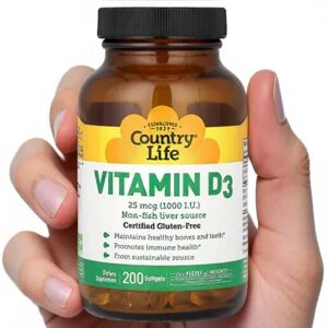 2 X Country Life,Vitamin D3, 25 Mcg (1,000 I.U.),200 Softgels 2 X Country Life,Vitamin D3, 25 Mcg (1,000 I.U.),200 Softgels