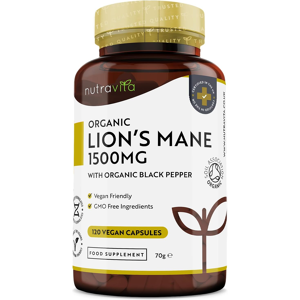 Nutravita Organic Lions Mane Mushroom 1500mg - 120 High Strength Vegan Capsules (Not Powde Nutravita Organic Lions Mane Mushroom 1500mg - 120 High Strength Vegan Capsules (Not Powde