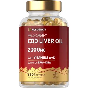 Horbäach Cod Liver Oil Capsules High Strength 2000mg 360 Count With Omega 3,... Horbäach Cod Liver Oil Capsules High Strength 2000mg 360 Count With Omega 3,...