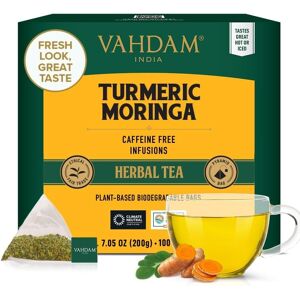 Vahdam, Turmeric Moringa Tea Bags (100 Herbal Tea Bags) Caffeine Free, Non Gmo, Vahdam, Turmeric Moringa Tea Bags (100 Herbal Tea Bags) Caffeine Free, Non Gmo,