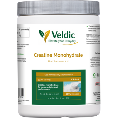Veldic Creatine Monohydrate 500g Unflavoured Powder Vegan 100 Servings Veldic Creatine Monohydrate 500g Unflavoured Powder Vegan 100 Servings