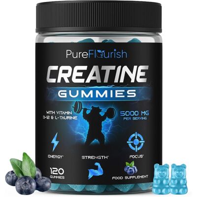Pure Flourish Creatine Gummies 5000mg Creatine Monohydrate With 1000mg L-Taurine & 200mcg Vit Pure Flourish Creatine Gummies 5000mg Creatine Monohydrate With 1000mg L-Taurine & 200mcg Vit