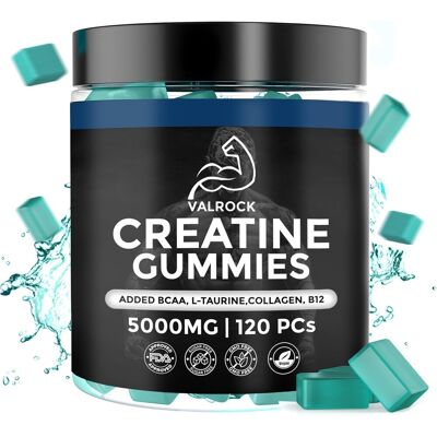 Valrock Creatine Gummies 5000mg 120 Gummies - Added L-Taurine, Bcaa'S, Collagen, B12 - Valrock Creatine Gummies 5000mg 120 Gummies - Added L-Taurine, Bcaa'S, Collagen, B12 -