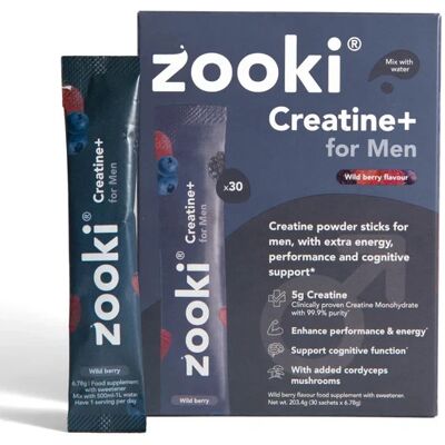 Creatine + For Men 30 Wild Berry Zooki Sachets For Performance, Extra Energy Creatine + For Men 30 Wild Berry Zooki Sachets For Performance, Extra Energy