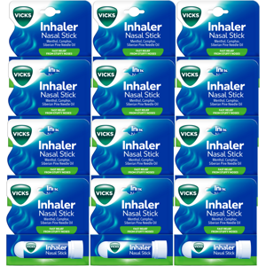 12 X Vicks Inhaler Nasal Decongestant 0.5ml – Fast Relief Blocked Nose & Cold 12 X Vicks Inhaler Nasal Decongestant 0.5ml – Fast Relief Blocked Nose & Cold