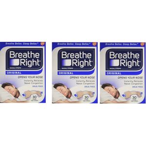 3 Packs Breathe Right Large Nasal Strips, 30 Original Strips, For Snoring Relief 3 Packs Breathe Right Large Nasal Strips, 30 Original Strips, For Snoring Relief