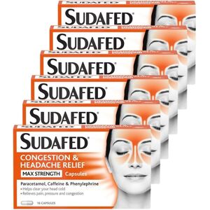6x Sudafed Congestion & Headache Max Strength 16 Caps, Relief For Blocked Nose 6x Sudafed Congestion & Headache Max Strength 16 Caps, Relief For Blocked Nose