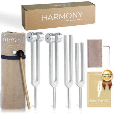Calmcrest Tuning Forks For Healing Set (128hz, 136.1hz, 256hz, 384hz) - Weighted & Unweigh Calmcrest Tuning Forks For Healing Set (128hz, 136.1hz, 256hz, 384hz) - Weighted & Unweigh