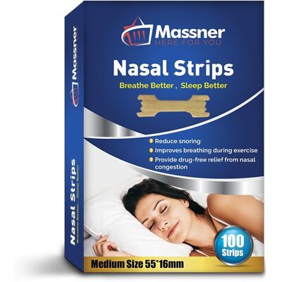 Massner Nasal Strips Medium, 100 Pack – Extra Strength Anti Snoring Nose Stri Massner Nasal Strips Medium, 100 Pack – Extra Strength Anti Snoring Nose Stri