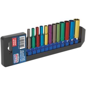 Multi-Coloured Socket Set 12pc 1/4\"Sq Drive Deep Walldrive® Metric - Sealey Ak28 Multi-Coloured Socket Set 12pc 1/4\"Sq Drive Deep Walldrive® Metric - Sealey Ak28