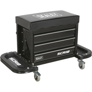 Mechanic'S Utility Seat & Toolbox - Black - Sealey Scr18b New Mechanic'S Utility Seat & Toolbox - Black - Sealey Scr18b New