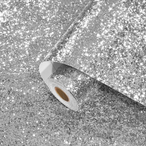 Does Not Apply Thick Silver Glitter Wallpaper - Luxury Sticky Back Plastic Roll Plain Silver Wa Does Not Apply Thick Silver Glitter Wallpaper - Luxury Sticky Back Plastic Roll Plain Silver Wa