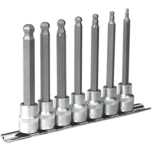 Ball-End Hex Socket Bit Set 7pc Metric 3/8\"Sq Drive 100mm - Sealey Ak6212 New Ball-End Hex Socket Bit Set 7pc Metric 3/8\"Sq Drive 100mm - Sealey Ak6212 New